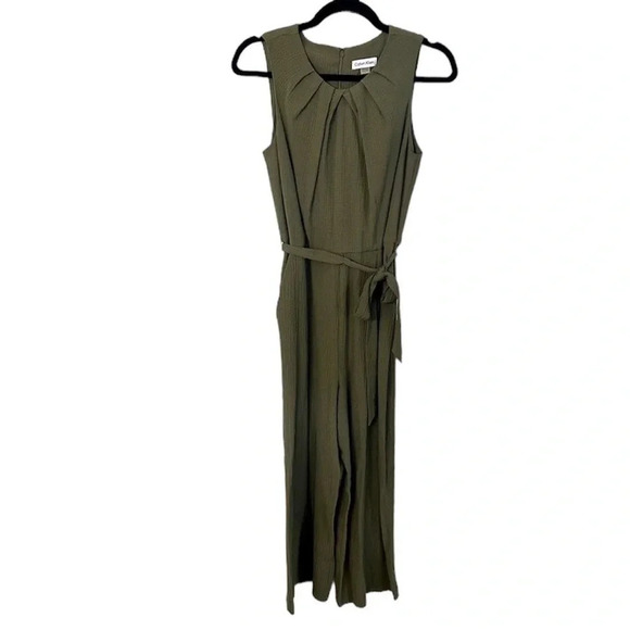 Calvin Klein Pants - Calvin Klein Green Sleeveless Tie Waist Full Length Romper Size 4 GUC